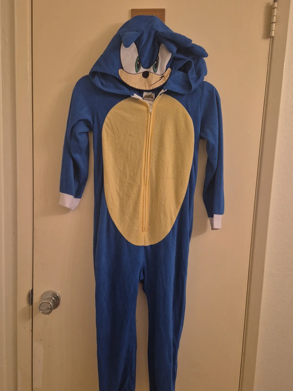 Blue Sonic Character Kids Hooded Footie Pajamas with Yellow Front